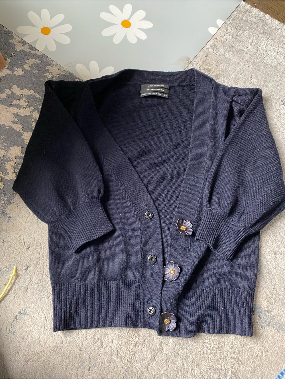 Club Monaco Navy Floral-Button Cardigan Sz S